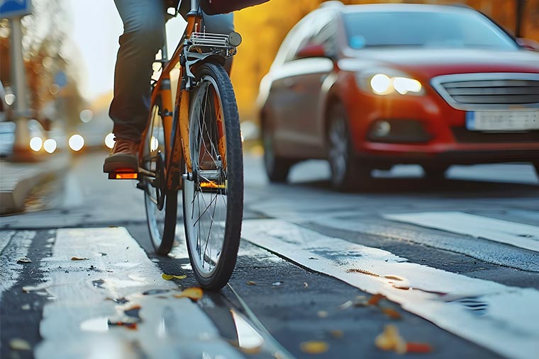 自転車で道路を走行する